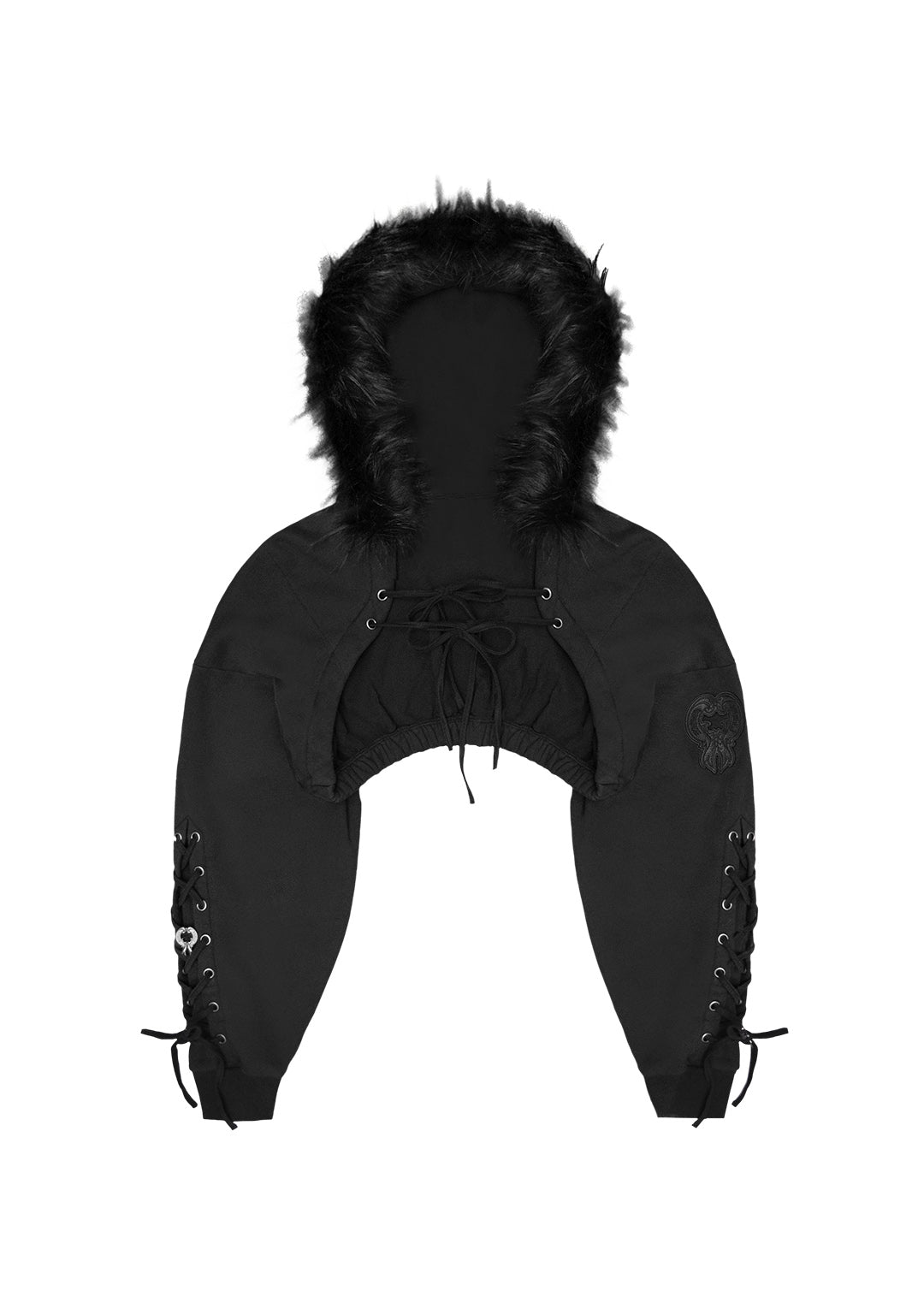 Vendetta Super Crop Hoodie Black Vintage Wash (Detachable Faux Fur