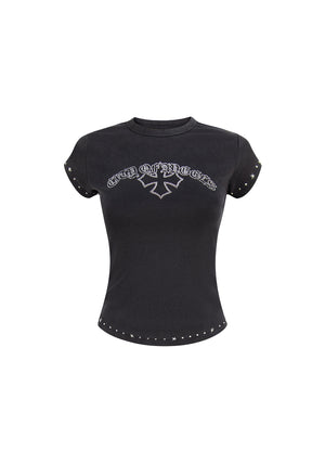 SYSTEM STUDDED SCULPT BABY TEE WASHED BLACK
