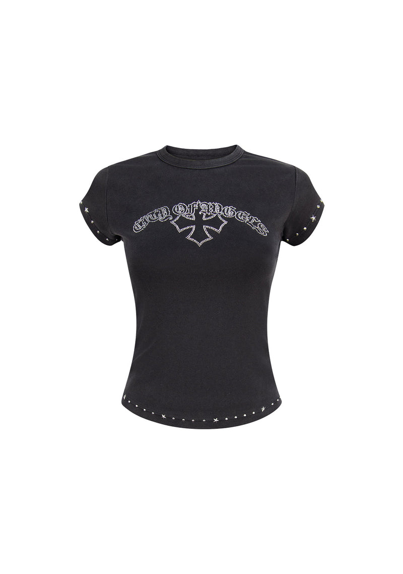 SYSTEM STUDDED SCULPT BABY TEE WASHED BLACK