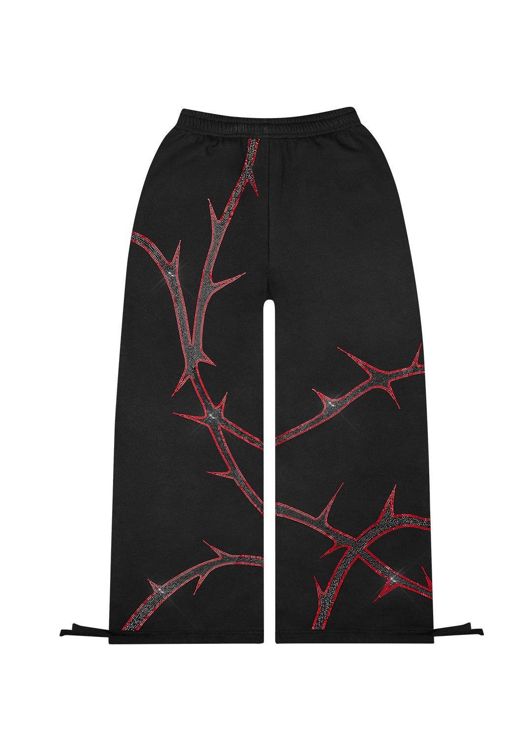 THORN RHINESTONE SWEATPANTS BLACK AND RED