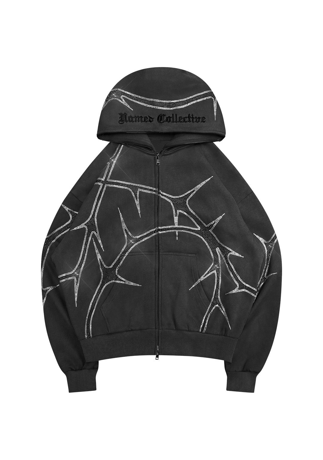 THORN RHINESTONE ZIP HOODIE CHARCOAL