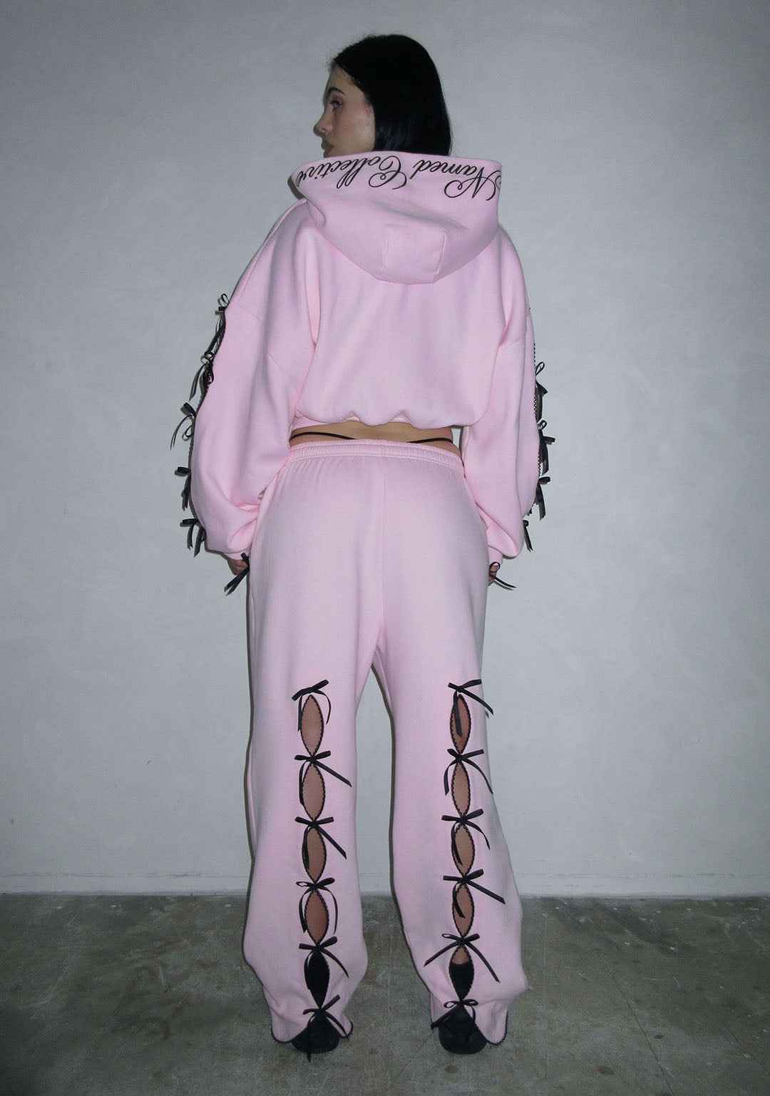 PRINC355 RIBBON SWEATPANTS BABY PINK