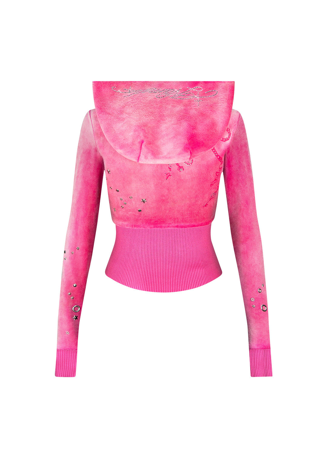 GLITCH EYELET VELOUR ZIP HOODIE WASHED HOT PINK
