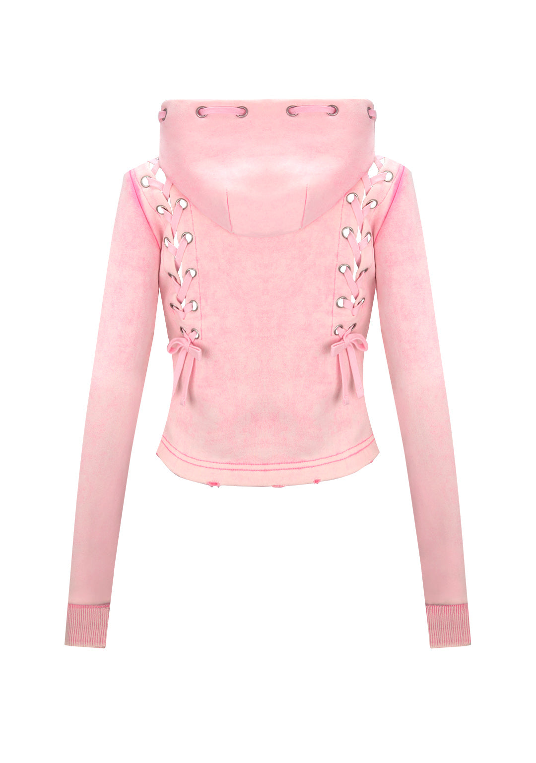 VENDETTA LACE UP FITTED ZIP HOODIE WASHED BABY PINK