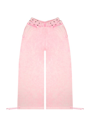 VENDETTA LACE UP OVERSIZED SWEATPANTS WASHED BABY PINK