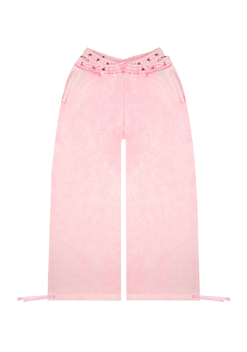 VENDETTA LACE UP OVERSIZED SWEATPANTS WASHED BABY PINK