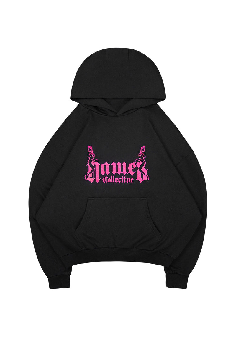 ACCEPTING TIPS GLITTER LOGO PULLOVER HOODIE BLACK