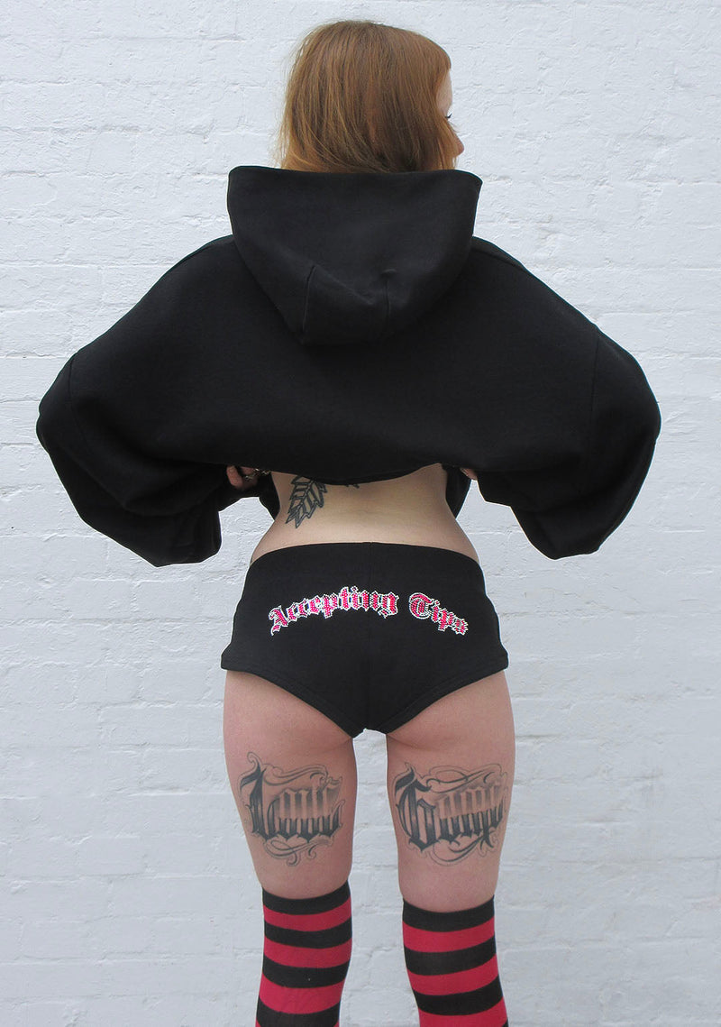 ACCEPTING TIPS GLITTER LOGO PULLOVER HOODIE BLACK