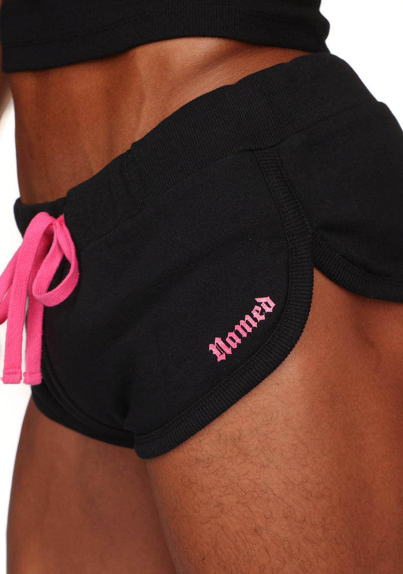 ACCEPTING TIPS RHINESTONE MICRO RACER SHORTS BLACK
