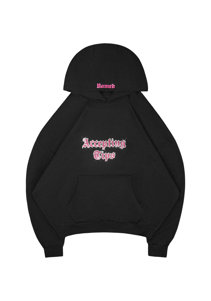 ACCEPTING TIPS RHINESTONE PULLOVER HOODIE BLACK