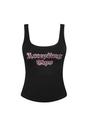 ACCEPTING TIPS RHINESTONE TANK TOP BLACK