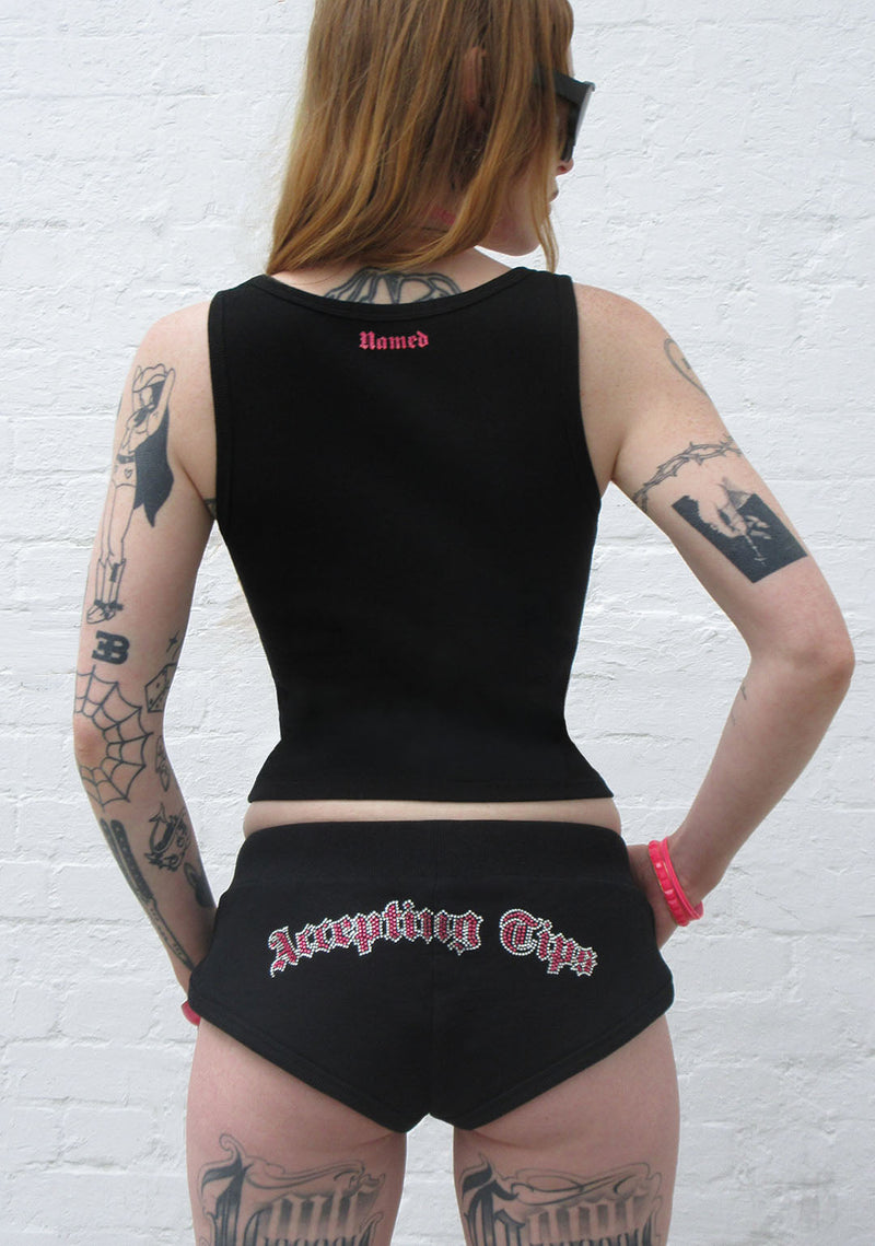 ACCEPTING TIPS RHINESTONE TANK TOP BLACK