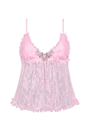 ALLURE SHEER LACE CAMI TOP BABY PINK