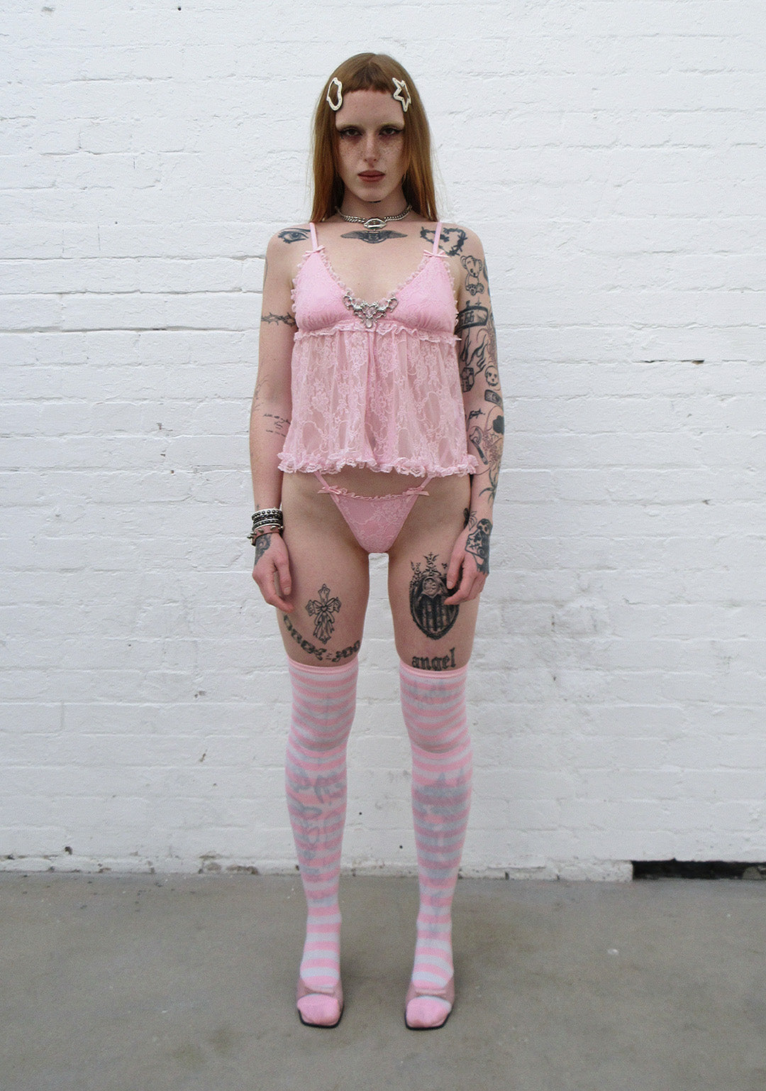 ALLURE SHEER LACE CAMI TOP BABY PINK