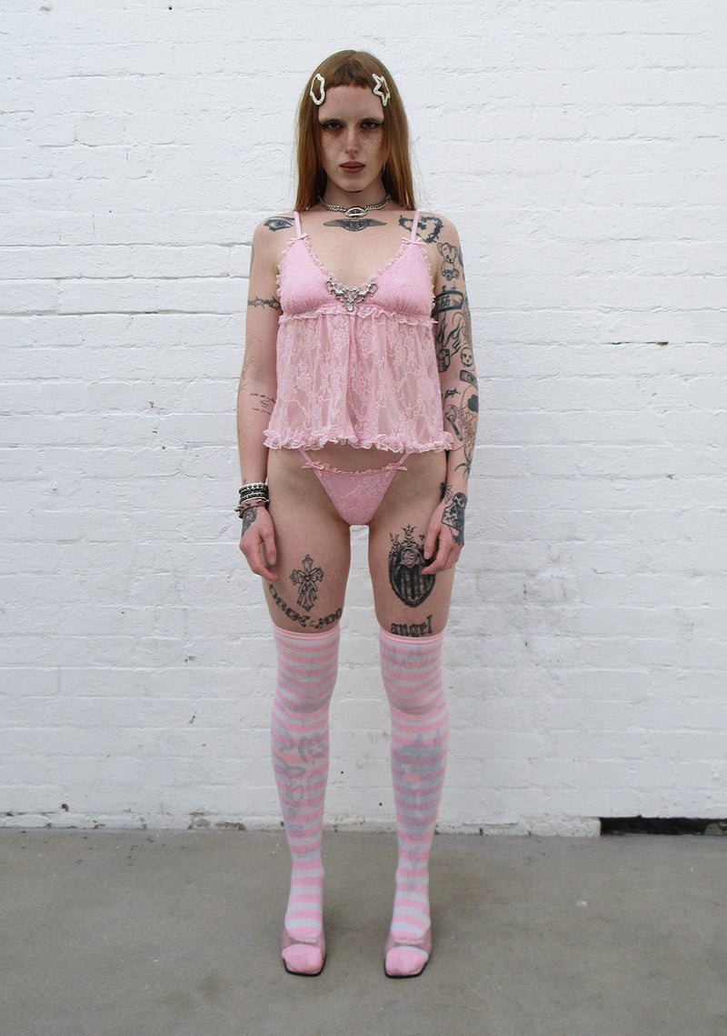 ALLURE SHEER LACE CAMI TOP BABY PINK