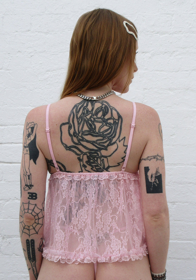ALLURE SHEER LACE CAMI TOP BABY PINK