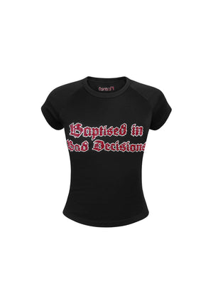 BAD DECISIONS RHINESTONE BABY TEE BLACK