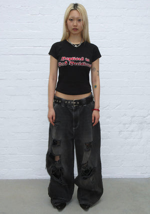 BAD DECISIONS RHINESTONE BABY TEE BLACK