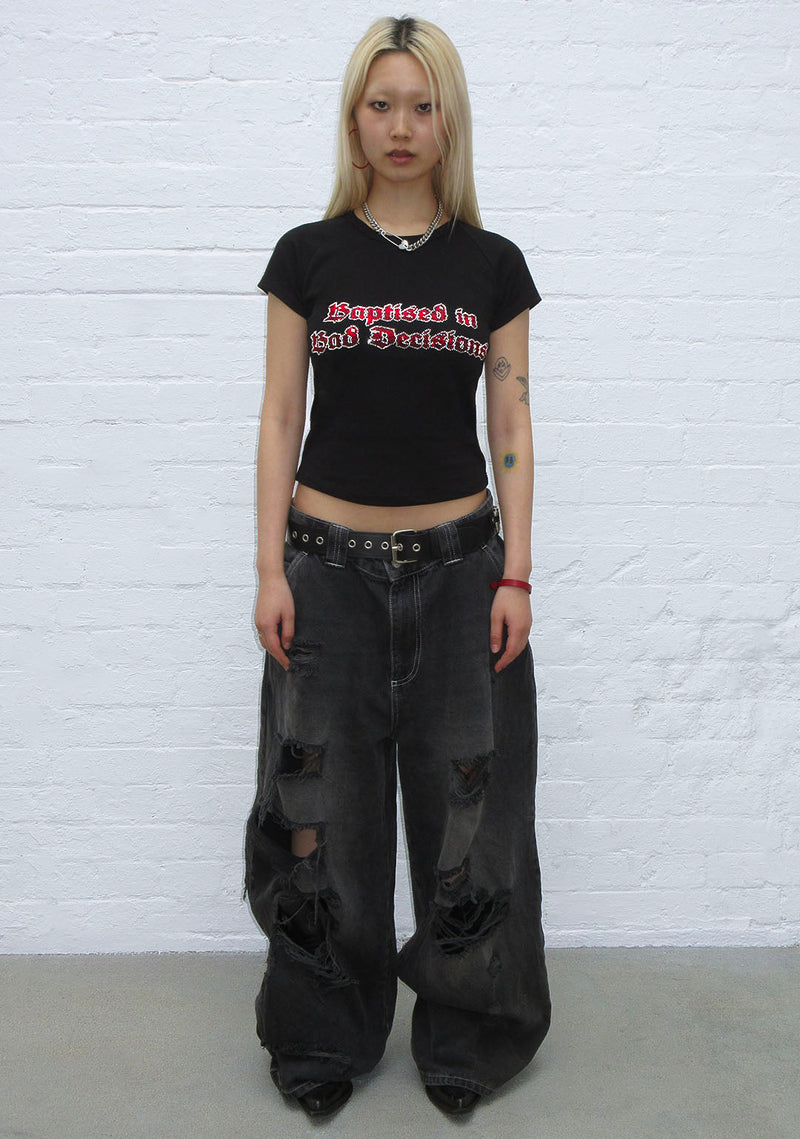 BAD DECISIONS RHINESTONE BABY TEE BLACK