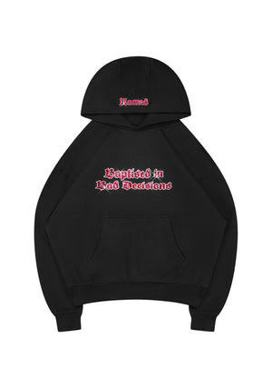 BAD DECISIONS RHINESTONE PULLOVER HOODIE BLACK