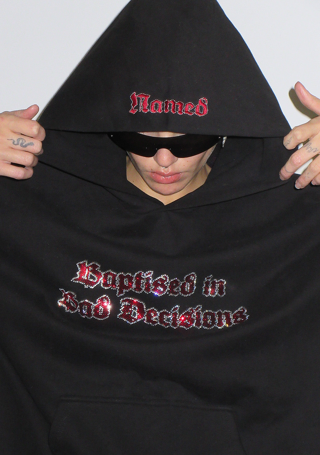 BAD DECISIONS RHINESTONE PULLOVER HOODIE BLACK
