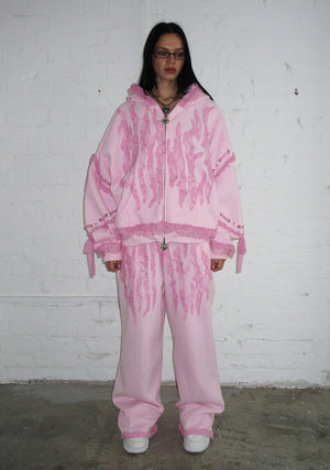BAD ROMANCE LACE RIBBON OVERSIZED SWEATPANTS BABY PINK