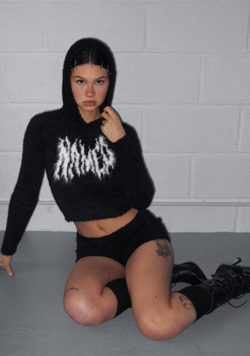 BITTERSWEET FLUFFY KNIT HOODIE BLACK