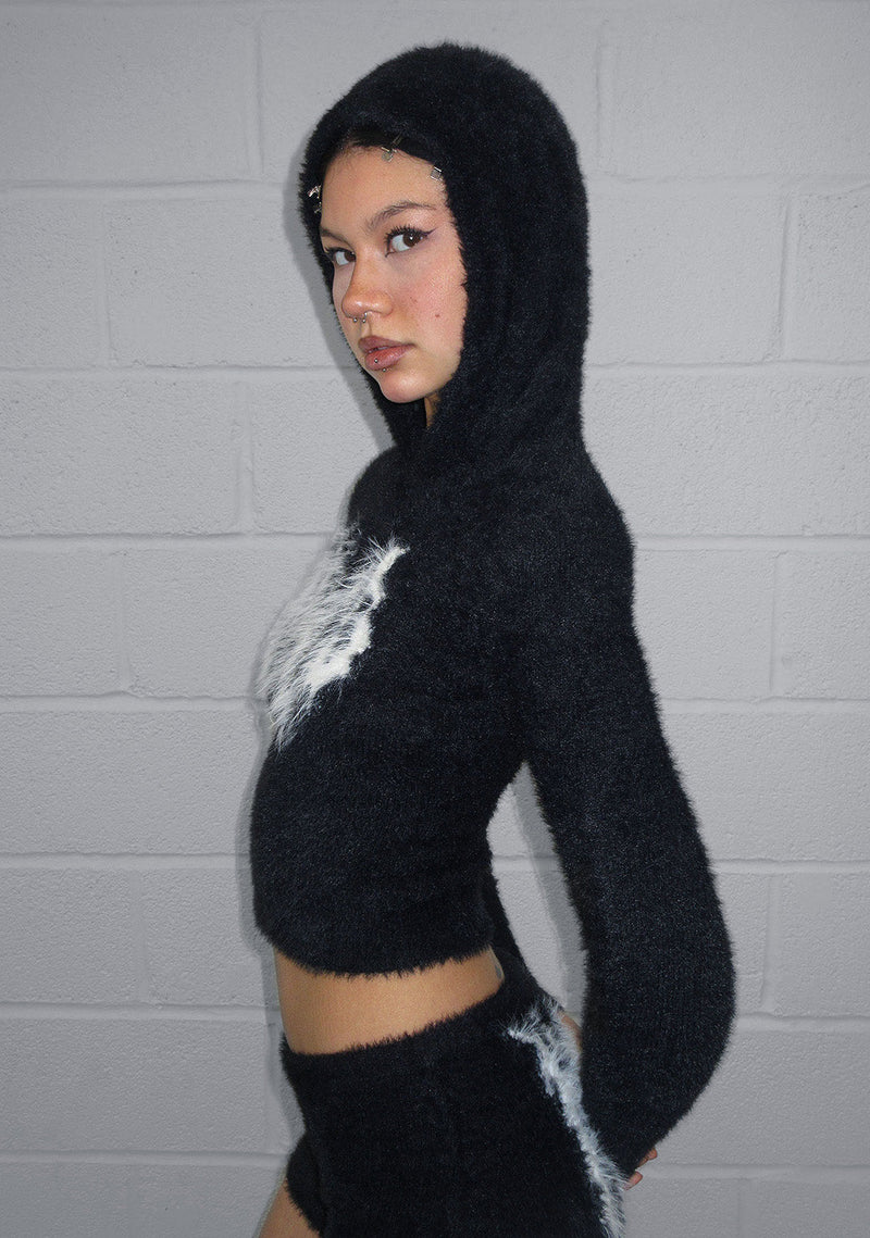 BITTERSWEET FLUFFY KNIT HOODIE BLACK