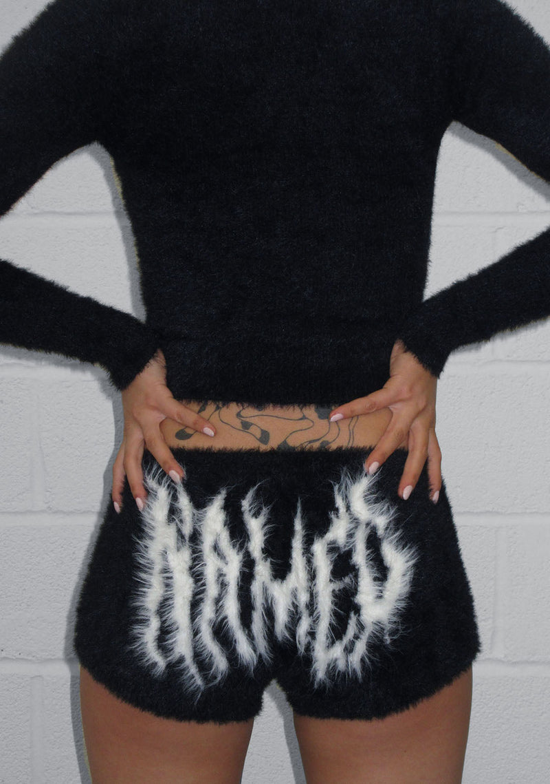 BITTERSWEET FLUFFY KNIT MICRO HOTPANT SHORTS BLACK