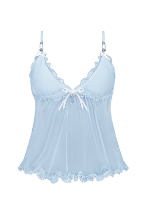 BLESSED SHEER MESH CAMI TOP BABY BLUE