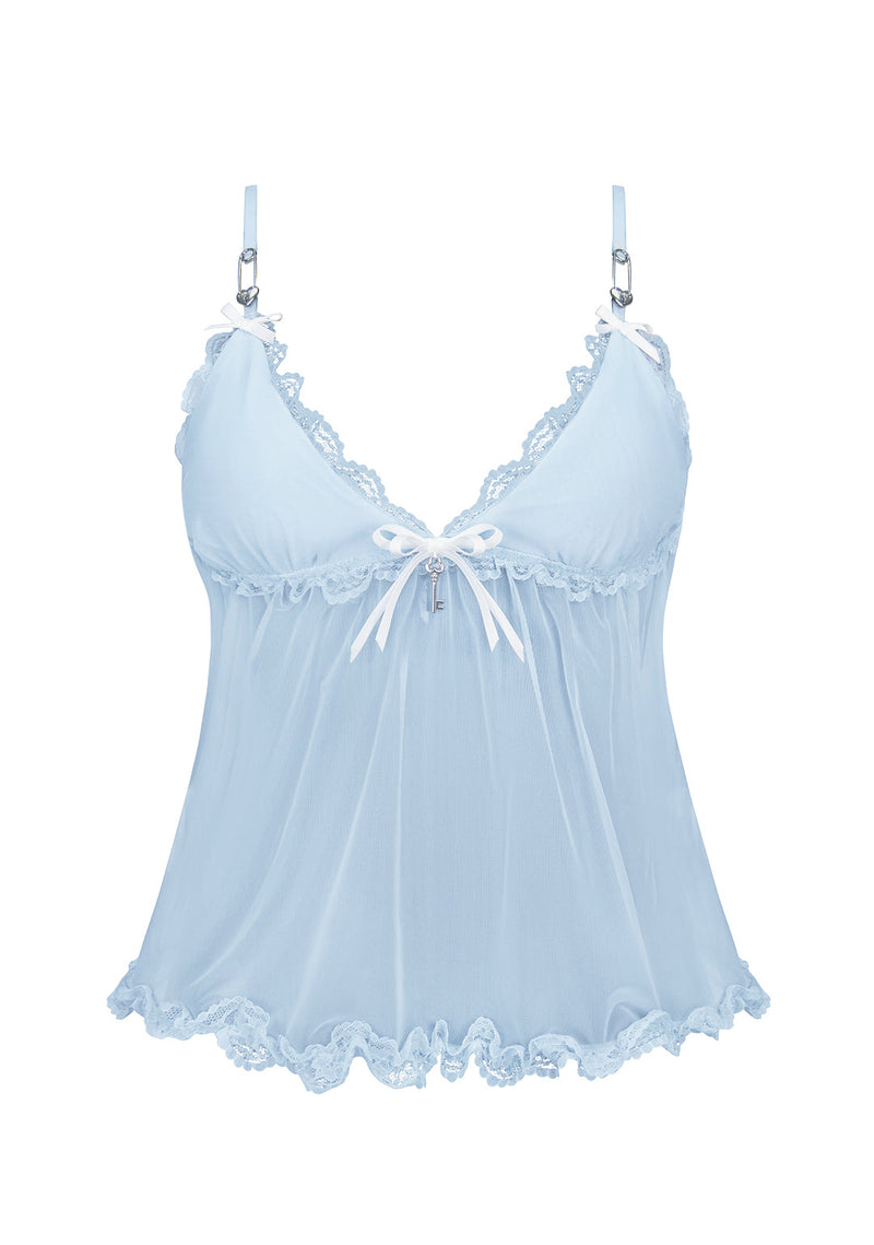 BLESSED SHEER MESH CAMI TOP BABY BLUE