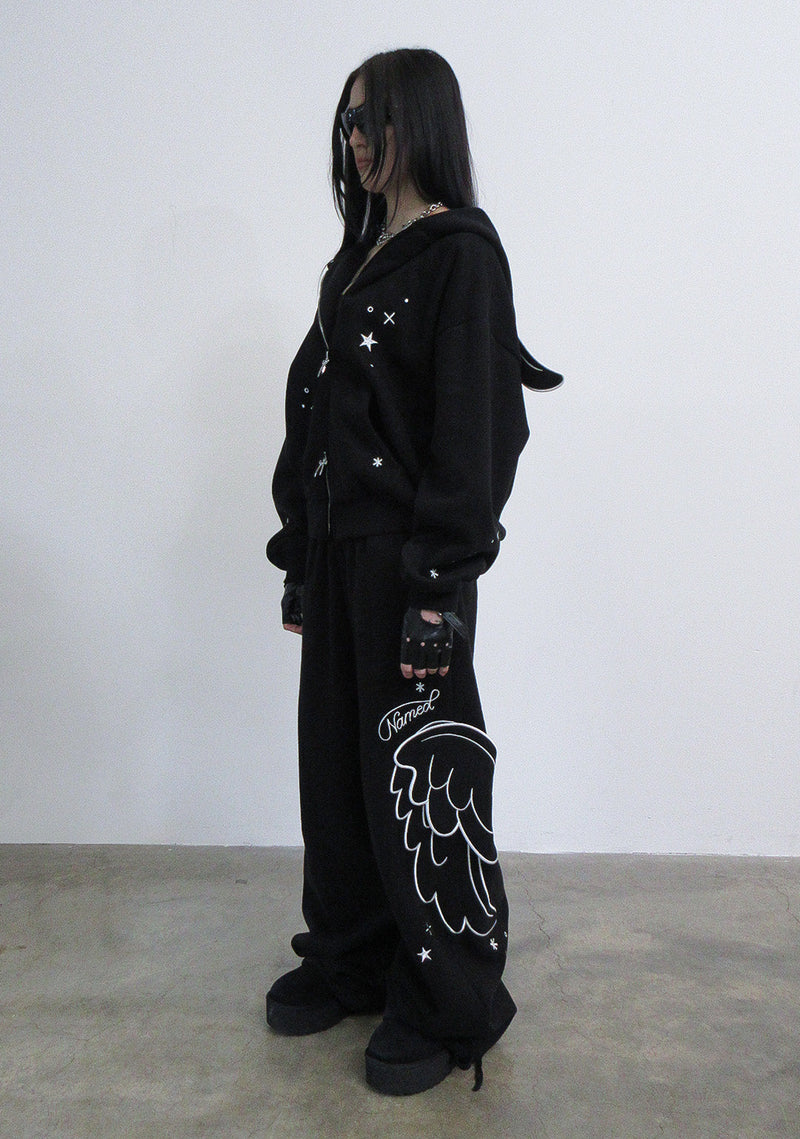 STITCH WINGS ZIP HOODIE BLACK (DETACHABLE WINGS)