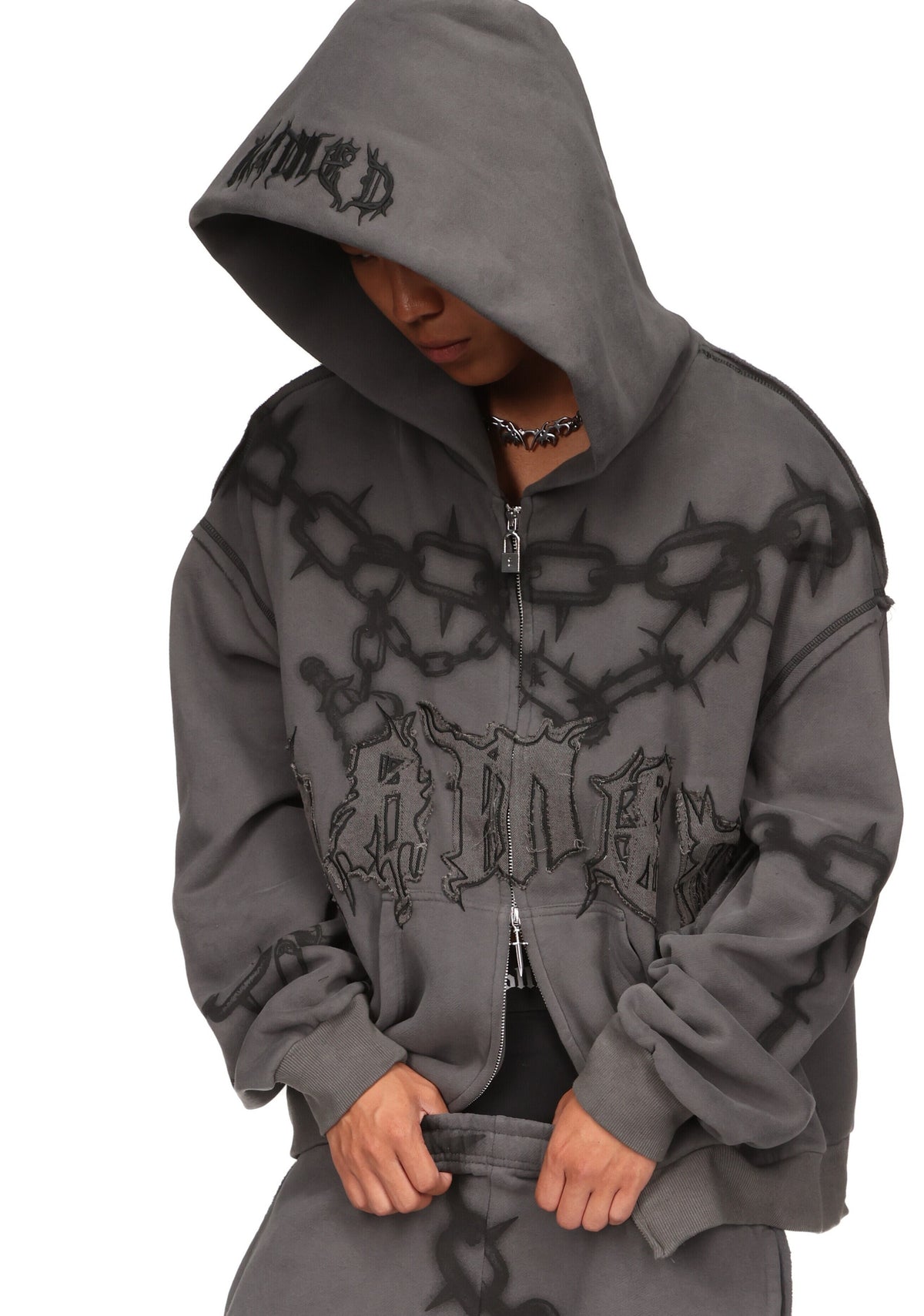 CHAINS ZIP HOODIE CAST IRON