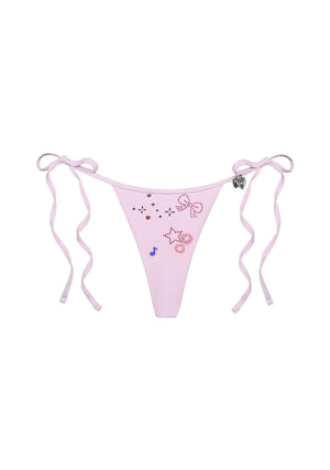 CHARM RHINESTONE THONG BIKINI BOTTOMS BABY PINK