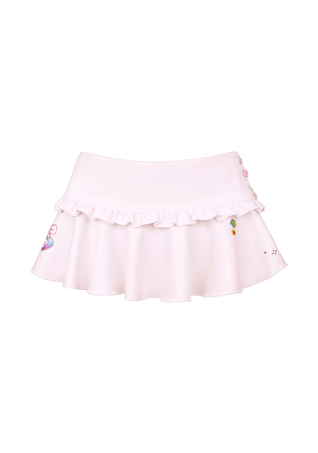 CHARM RHINESTONE MICRO SWIM SKIRT BABY PINK