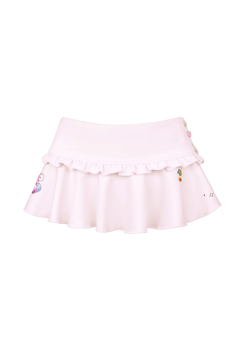CHARM RHINESTONE MICRO SWIM SKIRT BABY PINK