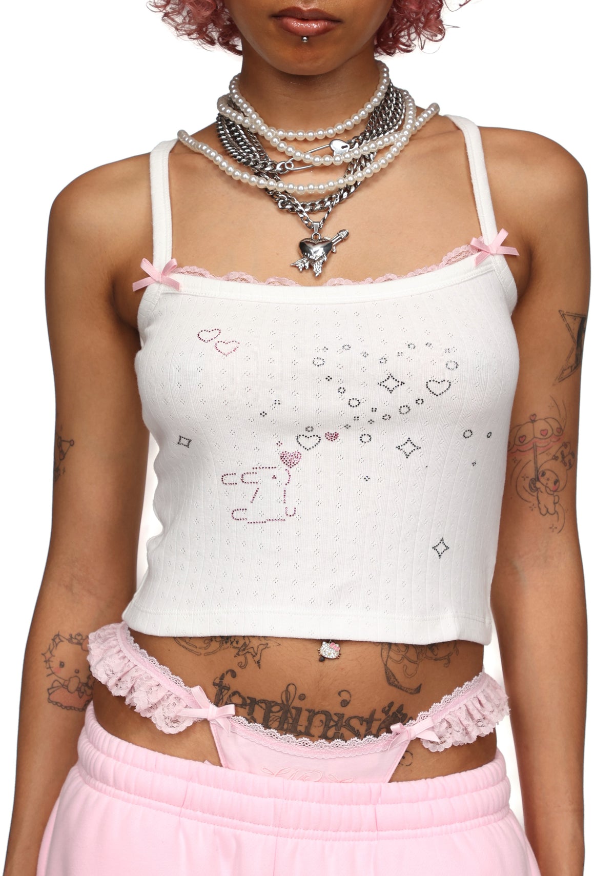 CHERISH POINTELLE CAMI TOP WHITE
