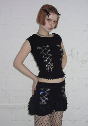 CONFESSIONS RHINESTONE MICRO SKIRT BLACK