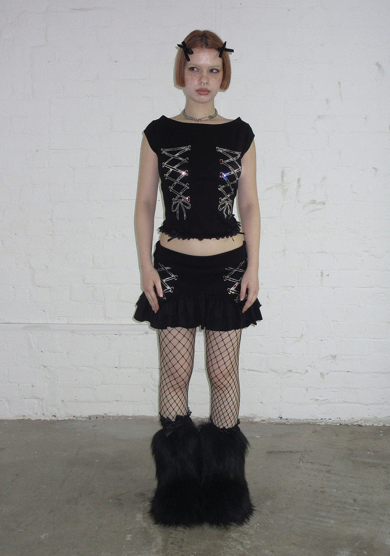 CONFESSIONS RHINESTONE MICRO SKIRT BLACK