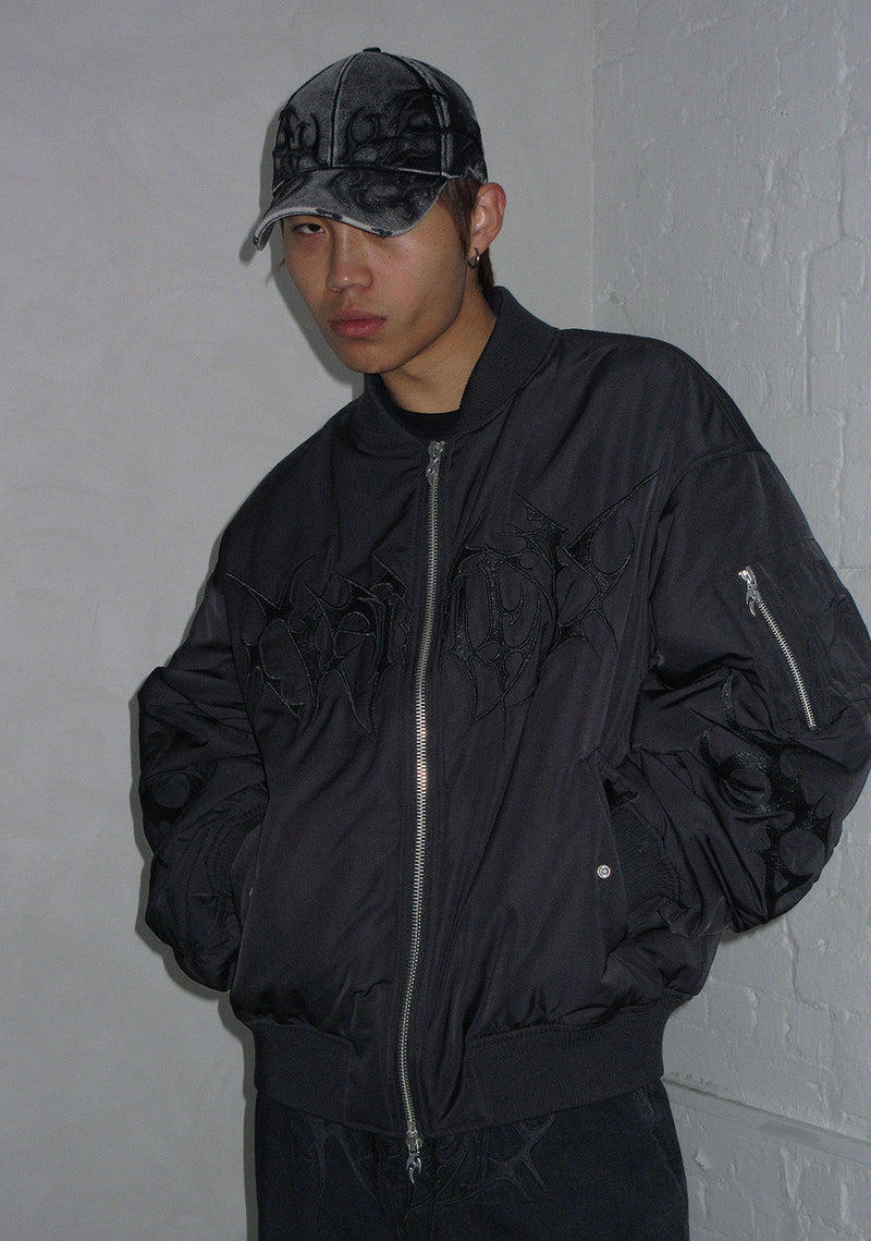 CRASH EMBROIDERED BOMBER JACKET BLACK