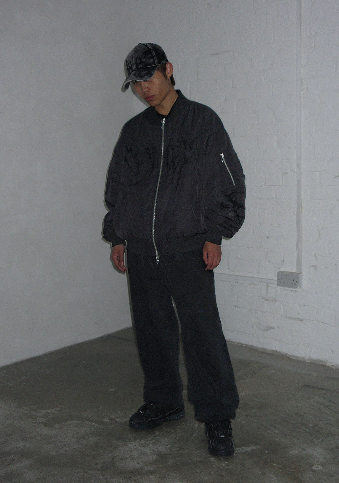 CRASH EMBROIDERED BOMBER JACKET BLACK