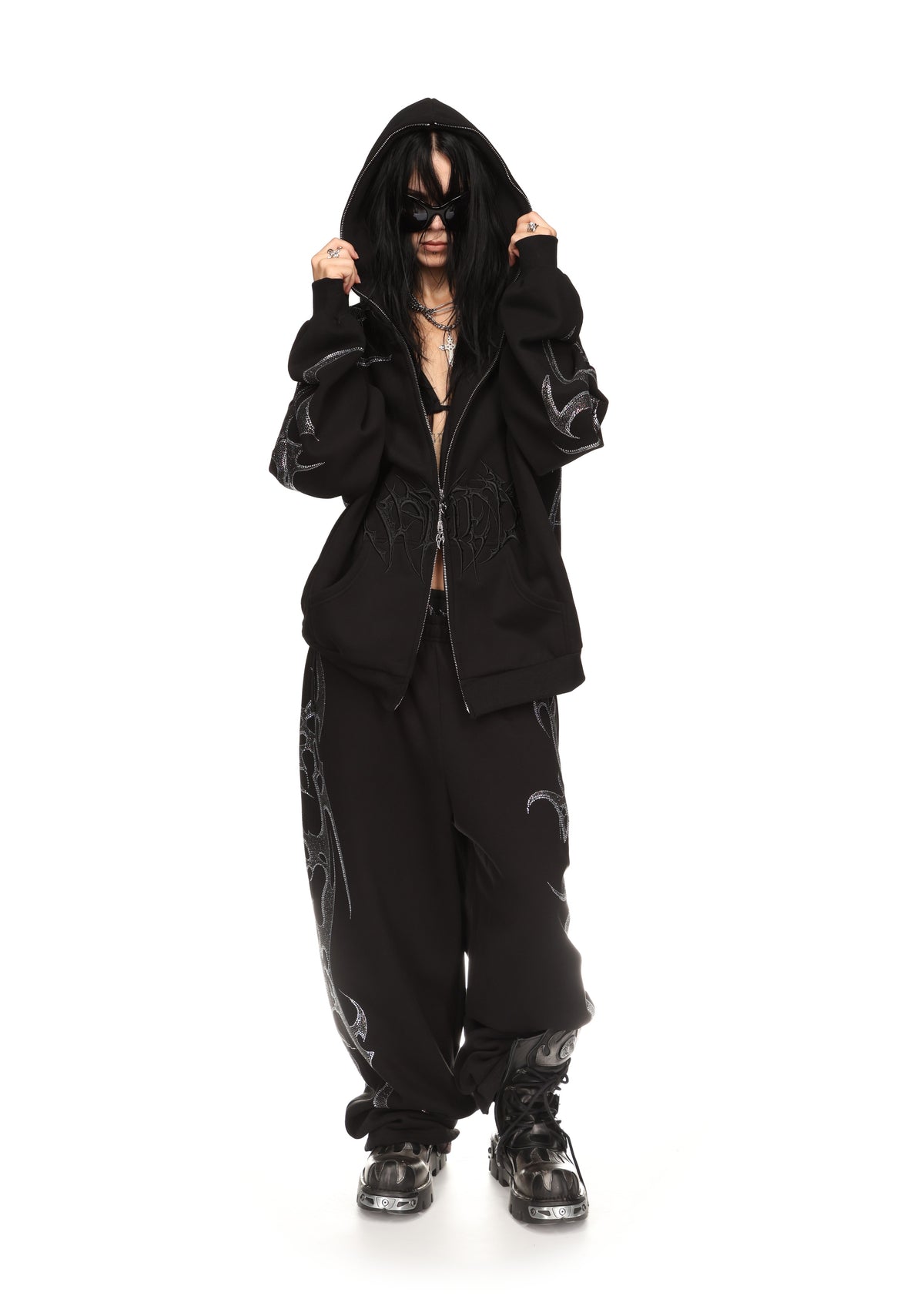 CRASH RHINESTONE OVERSIZED SWEATPANTS BLACK