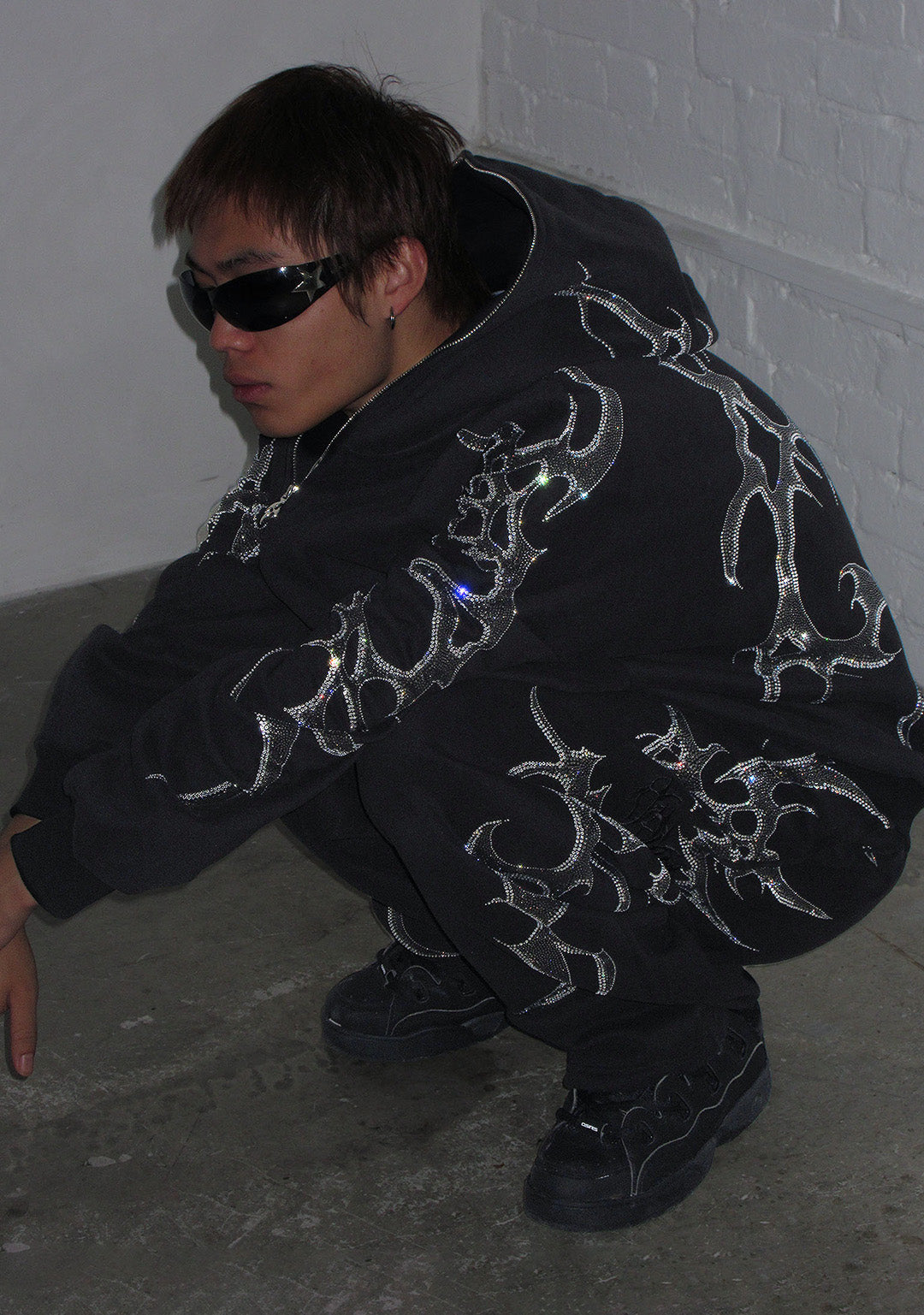 CRASH RHINESTONE OVERSIZED SWEATPANTS BLACK