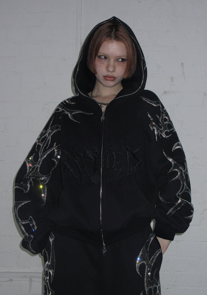 CRASH RHINESTONE ZIP HOODIE BLACK