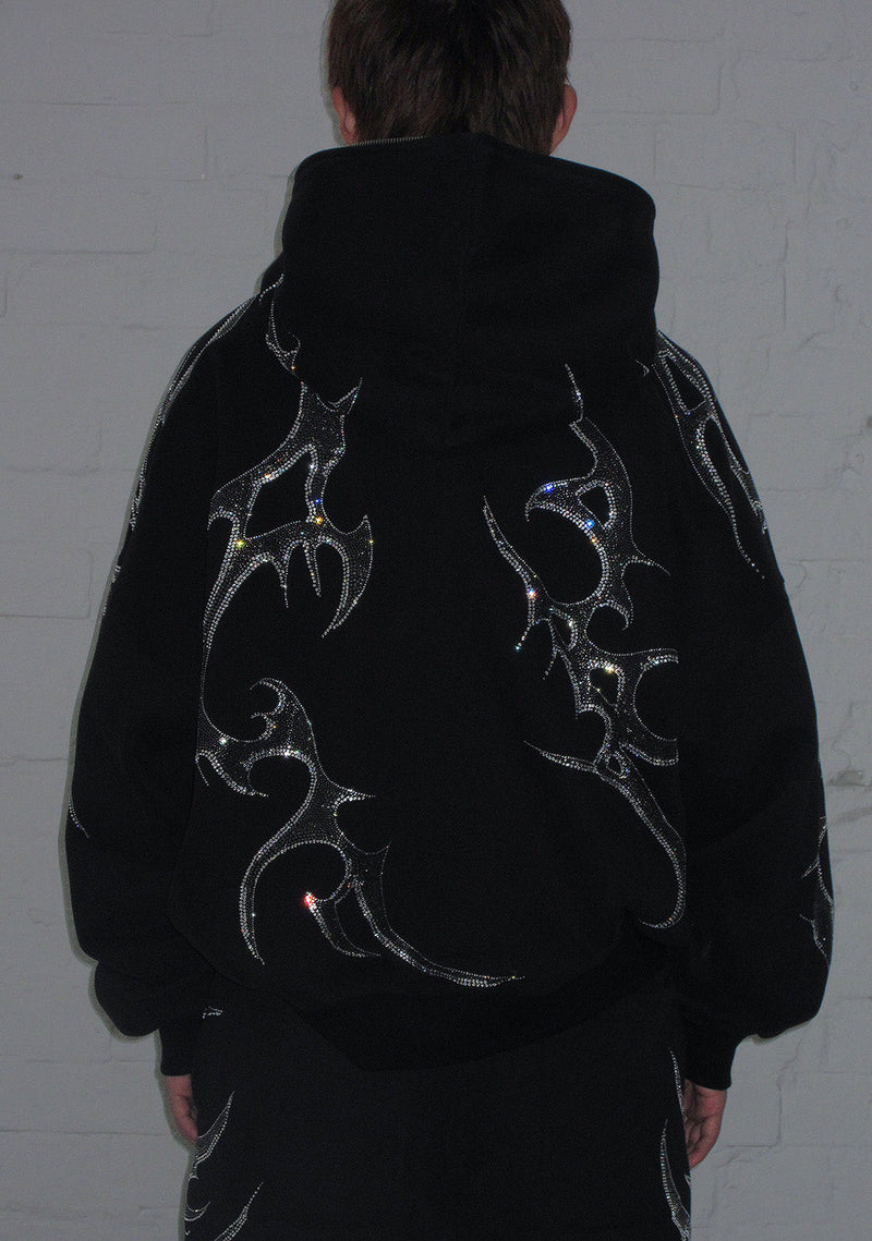 CRASH RHINESTONE ZIP HOODIE BLACK