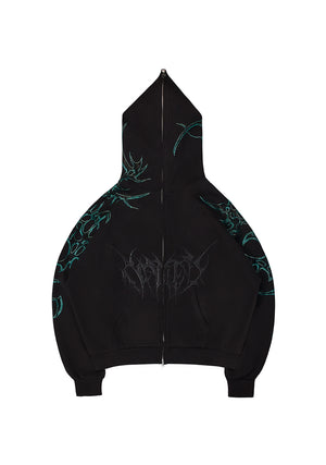 CRASH RHINESTONE ZIP HOODIE BLACK & BLUE
