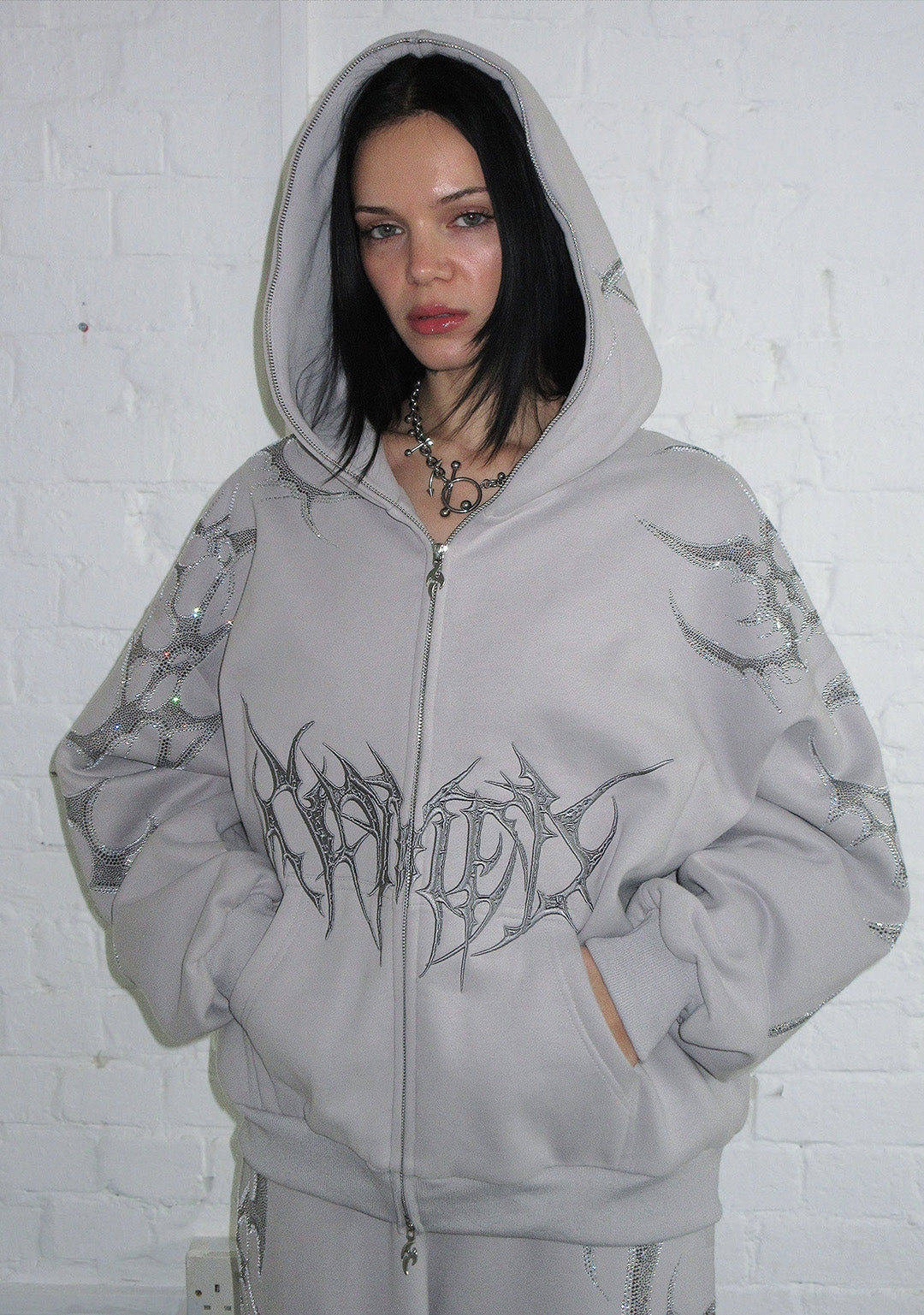 Crash Rhinestone Zip Hoodie Smoke Grey – NAMED COLLECTIVE®