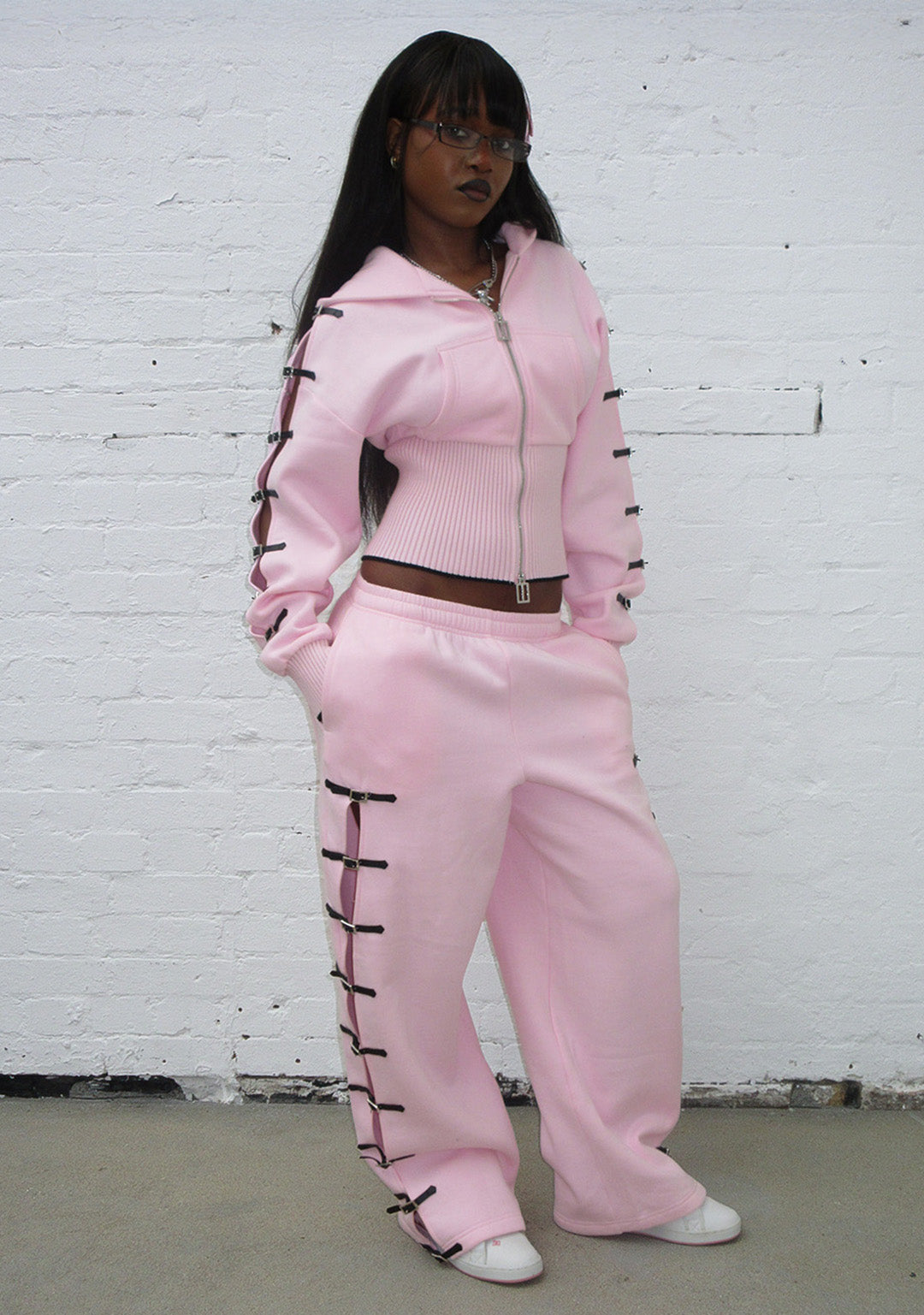 Crush Buckle Fitted Waist Zip Hoodie Baby Pink – NAMED COLLECTIVE®