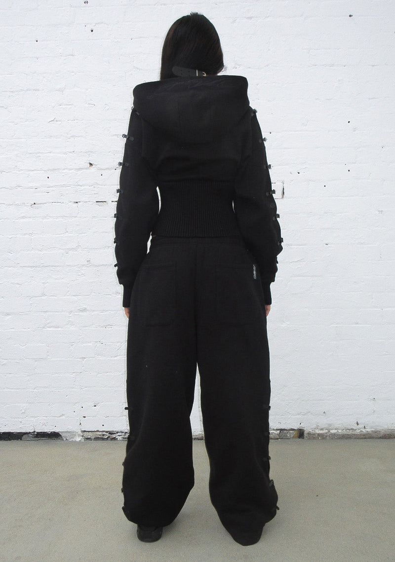 CRUSH BUCKLE FITTED WAIST ZIP HOODIE BLACK