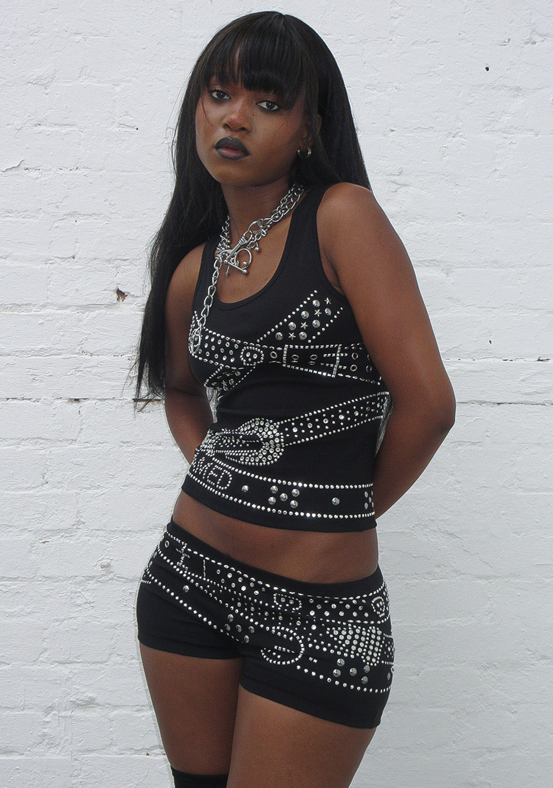 CRUSH STUDDED BELT MICRO HOTPANT SHORTS BLACK